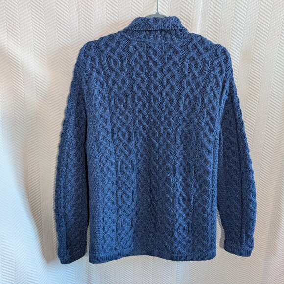 Aran Crafts Irish Merino Wool Cardigan Blue Cable Knit Coastal Fisherman Large - Picture 6 of 12